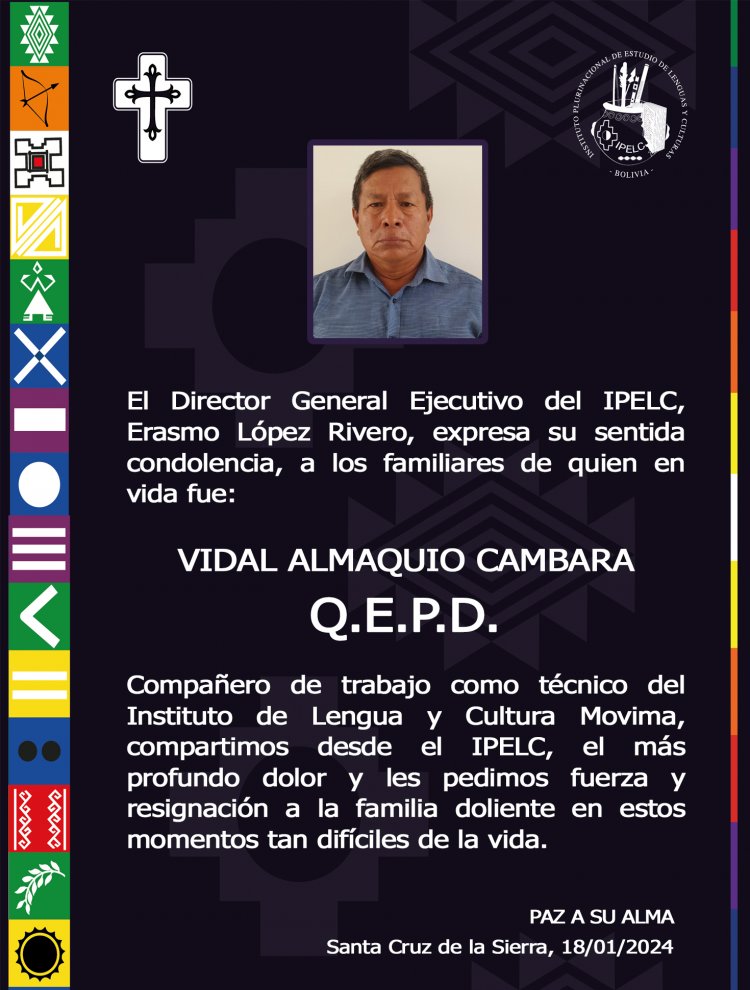 l Director General Ejecutivo del IPELC, Erasmo López Rivero, expresa su sentida condolencia, a los familiares de quien en vida fue:   Vidal Almaquio Cambara  Q.E.P.D.