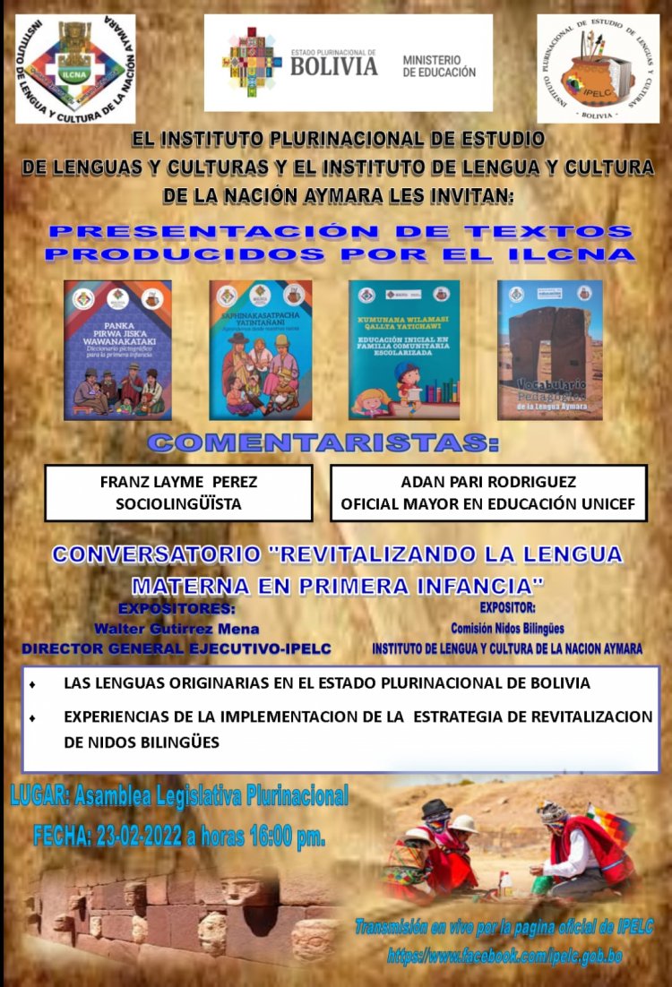 EL Instituto de Lengua y Cultura de la Nación Aymara tiene el agrado de invitar al evento Instituto de Lengua y Cultura Nacion Aymara