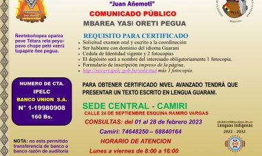 COMUNICADO PUBLICO OYEAPO MBAREA ÑEERUPIA RETAPE INSCRIPCION, 01 AL 28  DE FEBRERO 2023