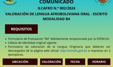 COMUNICADO: VALORACIÓN DE LENGUA AFROBOLIVIANA ORAL Y ESCRITO