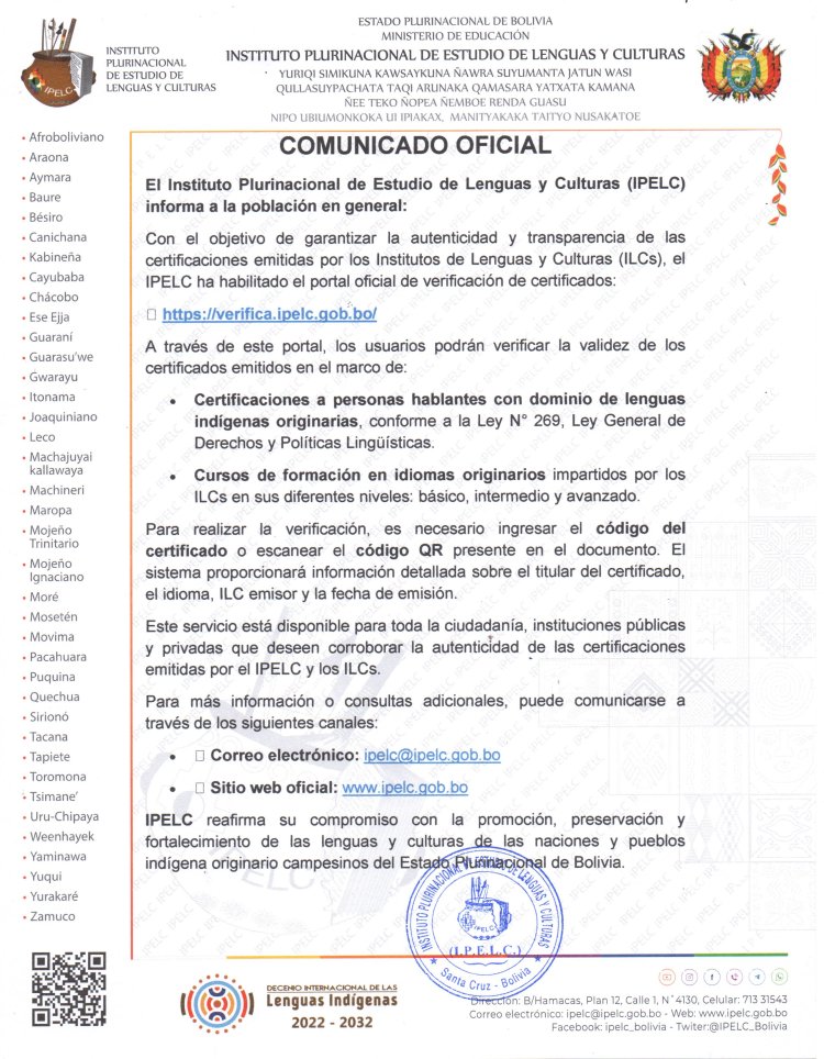 VERIFICA TU CERTIFICADO EN LENGUAS INDÍGENAS