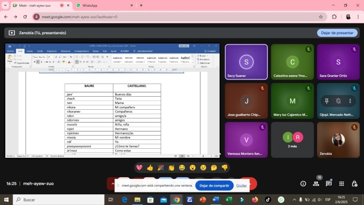 IPELC, ILC- BAURE EN COORDINACIÓN CON LA ESFM “CLARA PARADA DE PINTO” DESARROLLA LA ENSEÑANZA DE LA LENGUA ORIGINARIA BAURE EN LA MODALIDAD VIRTUAL A LOS ESTUDIANTES DE PRIMERO A TERCER AÑO DE FORMACIÓN, PERTENECIENTES A LA NACIÓN BAURE.