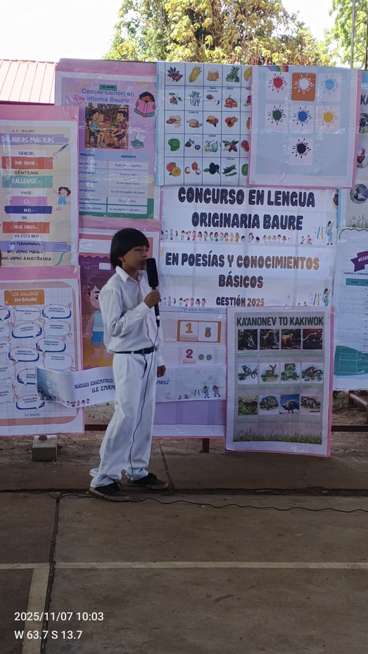 ILC-BAURE - IPELC, CONCURSO ESTUDIANTIL EN LENGUA ORIGINARIA BAURE: POESÍAS Y CONOCIMIENTOS BÁSICOS DE LA LENGUA BAURE